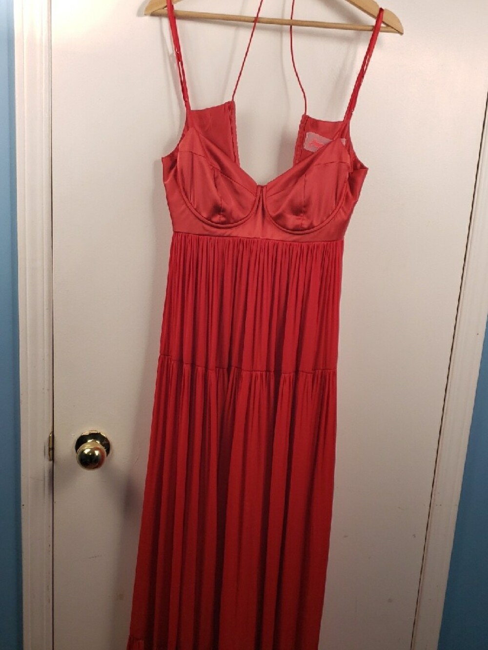 Free People Freya Red Maxi Dress - Elegant Spaghetti Strap Gown Size Large - Picture 12 of 16